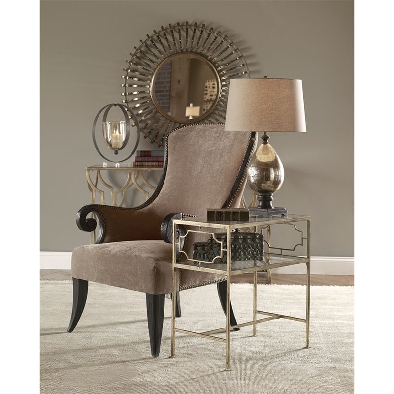 Home Square Leafed Iron Glass Side Table in Gold Finish - Set of 2