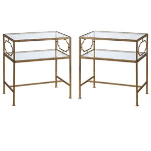 Home Square Leafed Iron Glass Side Table in Gold Finish - Set of 2