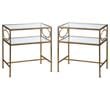 Home Square Leafed Iron Glass Side Table in Gold Finish - Set of 2