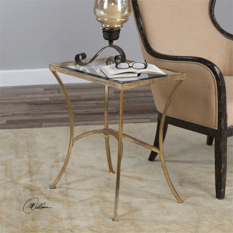 Home Square Metal and Tempered Glass End Table in Gold - Set of 2