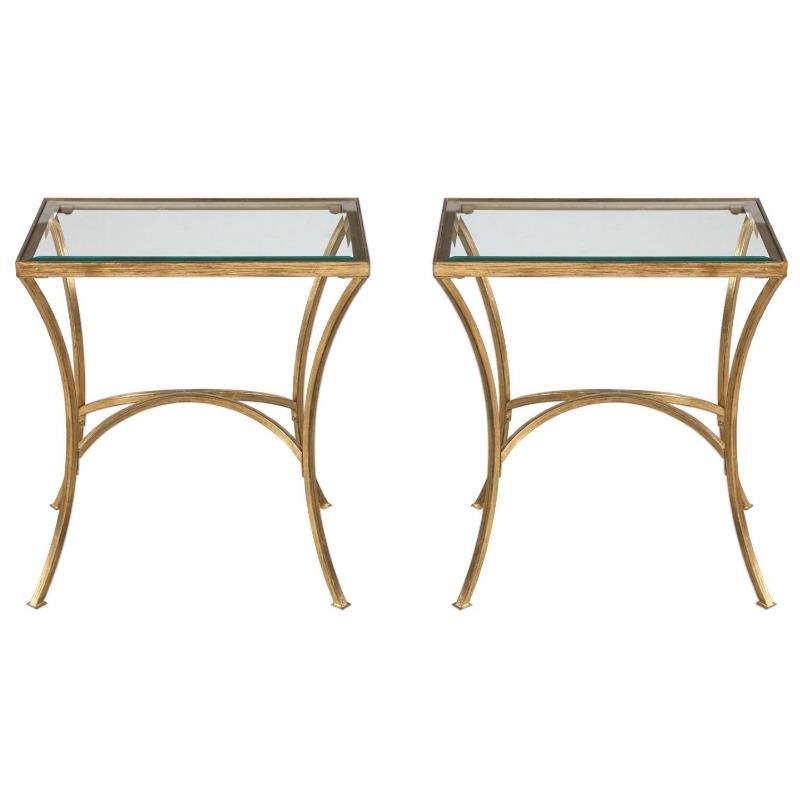 Home Square Metal and Tempered Glass End Table in Gold - Set of 2