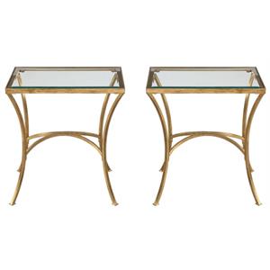 Home Square Metal and Tempered Glass End Table in Gold - Set of 2