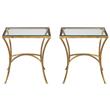 Home Square Metal and Tempered Glass End Table in Gold - Set of 2