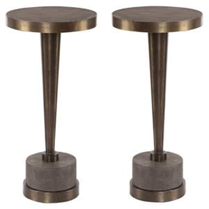 Home Square 11&quot Round Accent End Table in Gray and Bronze - Set of 2