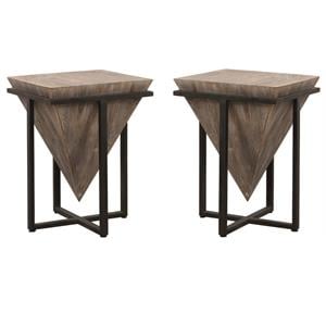 Home Square Accent End Table in Gray Wash and Aged Black - Set of 2