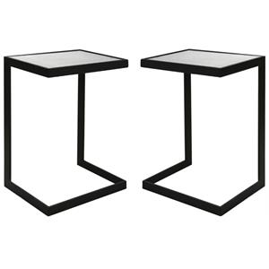 Home Square Cantilever Glass Top End Table in Black - Set of 2