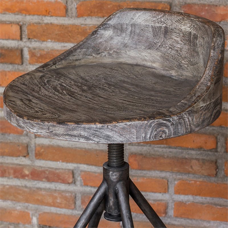 Home Square Wooden Bar Stool with Hand Carved Seat in Gray - Set of 3