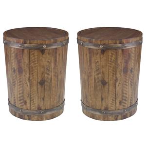 Home Square 19&quot Round Wine Barrel Accent End Table in Walnut - Set of 2