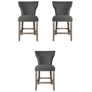 Home Square 25&quot Upholstered Counter Stool in Charcoal and Gray - Set of 3
