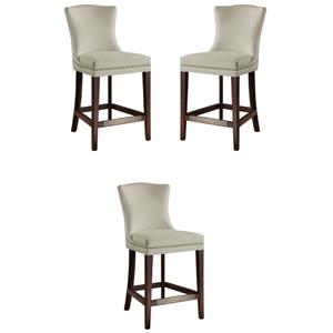 Home Square 26&quot Faux Leather Counter Stool in Cream and Walnut - Set of 3