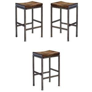 Home Square 30&quot Bar Stool in Dark Walnut and Brushed Steel - Set of 3