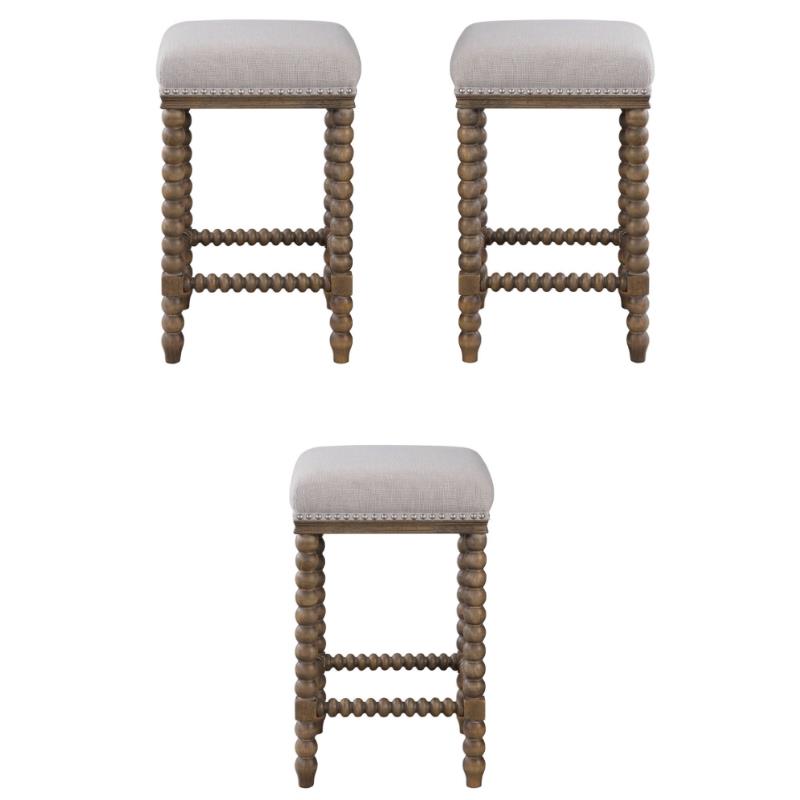 Home Square Wooden Counter Stool in Light Walnut Finish - Set of 3