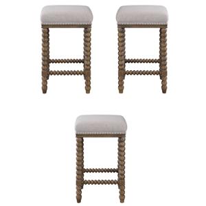 Home Square Wooden Counter Stool in Light Walnut Finish - Set of 3