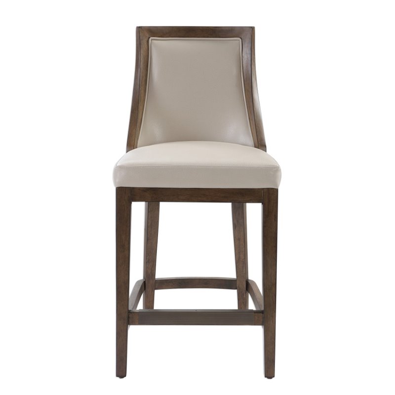 Home Square Leather Counter Stool in Cappuccino Finish - Set of 3