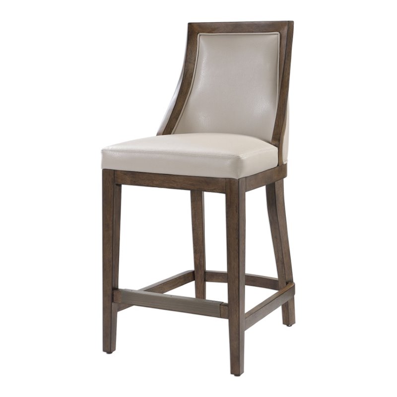 Home Square Leather Counter Stool in Cappuccino Finish - Set of 3