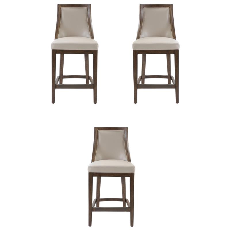 Home Square Leather Counter Stool in Cappuccino Finish - Set of 3
