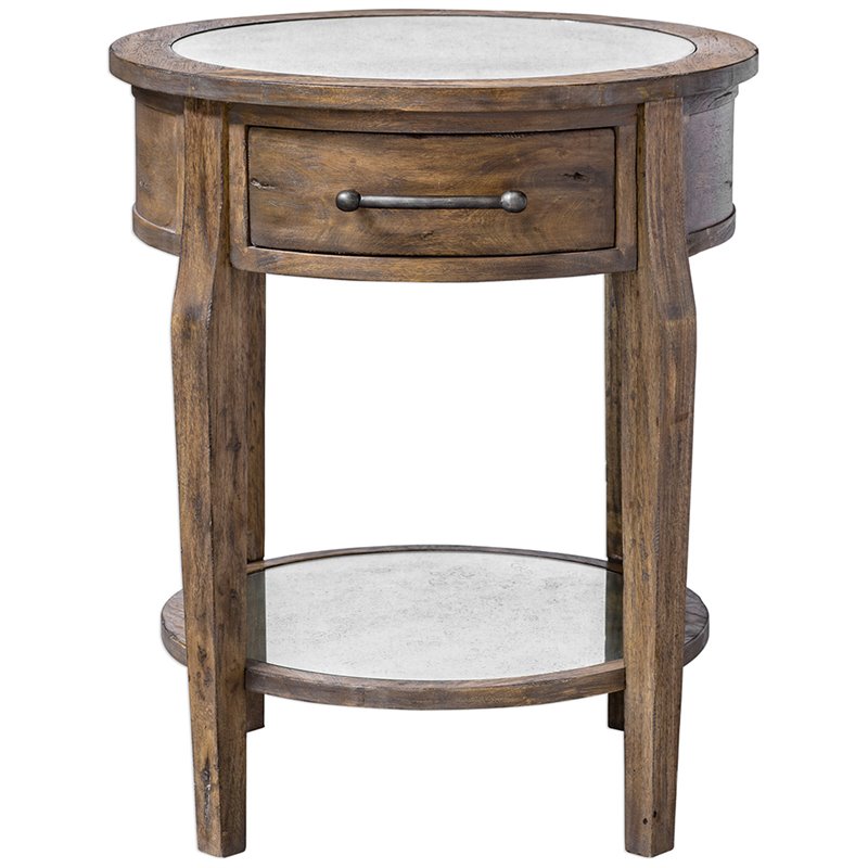 Home Square 1 Drawer Mirrored Top End Table in Weathered Pecan - Set of 2
