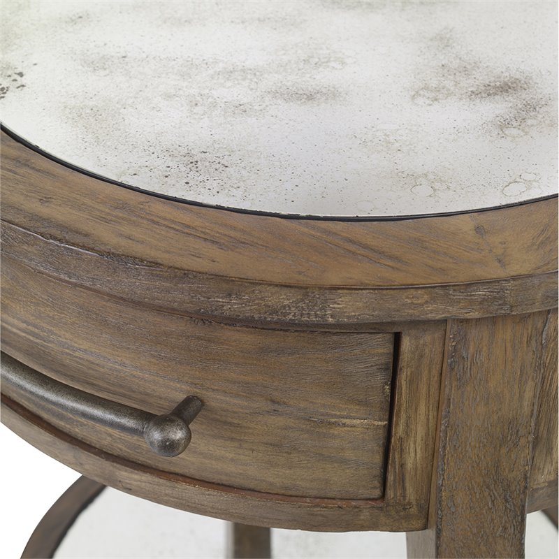 Home Square 1 Drawer Mirrored Top End Table in Weathered Pecan - Set of 2