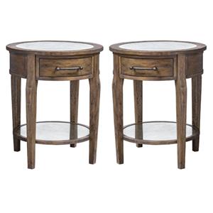 Home Square 1 Drawer Mirrored Top End Table in Weathered Pecan - Set of 2