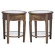 Home Square 1 Drawer Mirrored Top End Table in Weathered Pecan - Set of 2