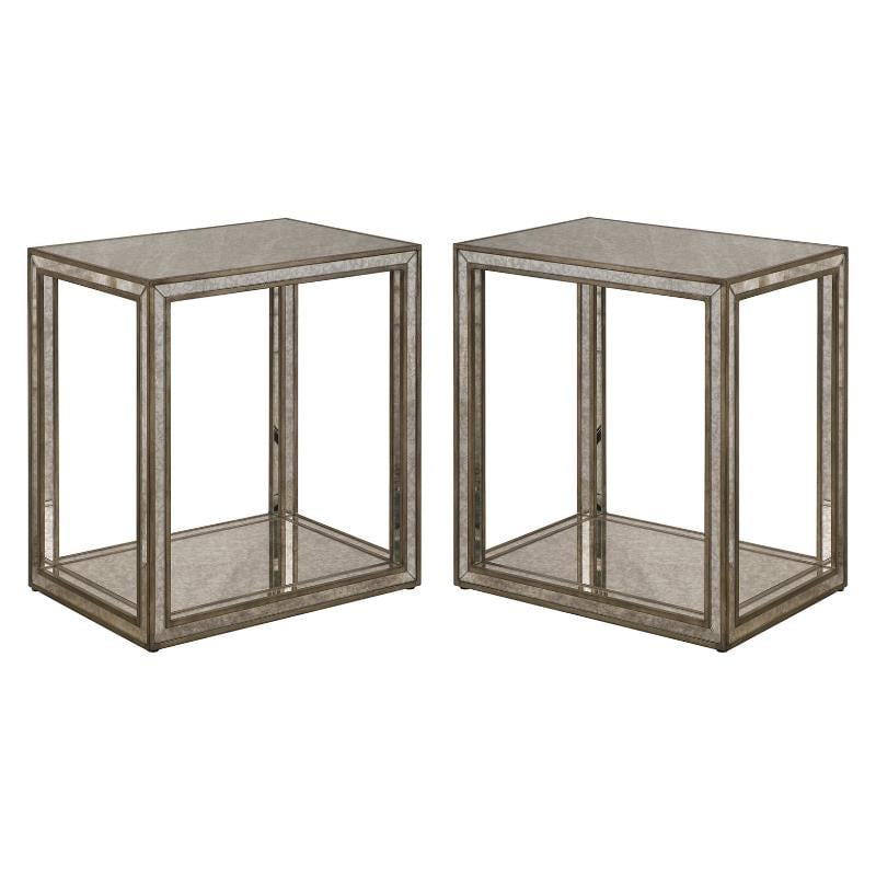 Home Square Mirrored End Table in Antique Gold Finish - Set of 2