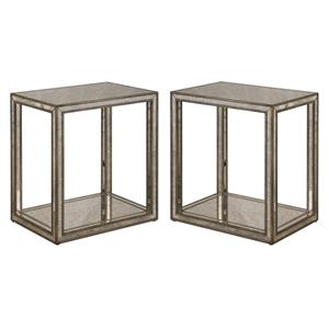 Home Square Mirrored End Table in Antique Gold Finish - Set of 2