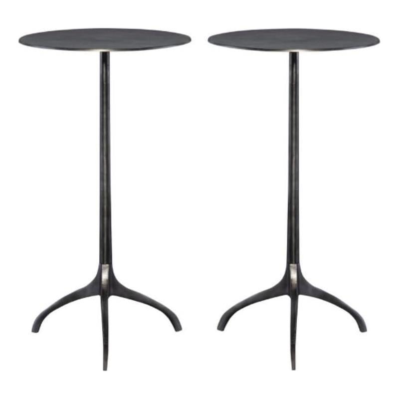 Home Square Industrial Accent Table in Antique Nickel - Set of 2