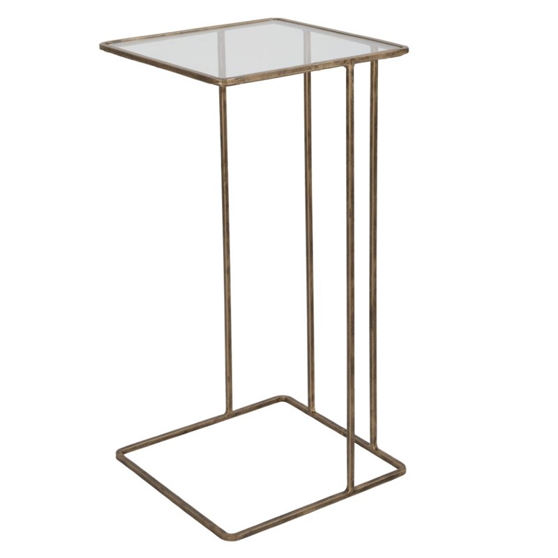 Home Square Iron and Glass Side Table in Antique Gold - Set of 2