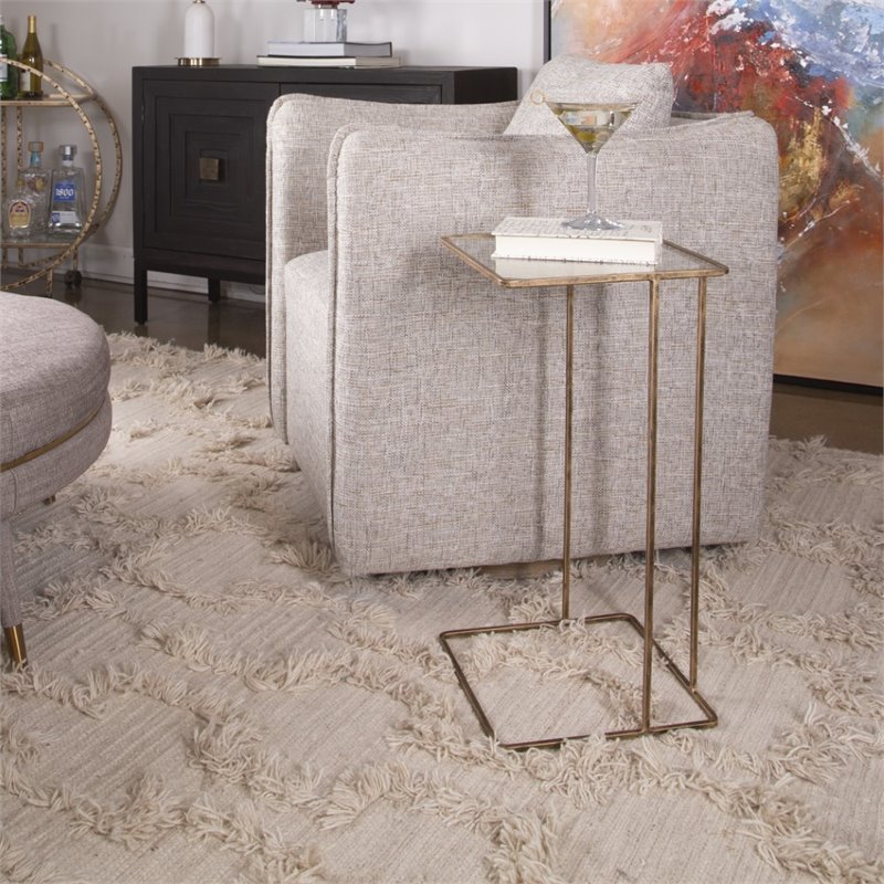 Home Square Iron and Glass Side Table in Antique Gold - Set of 2