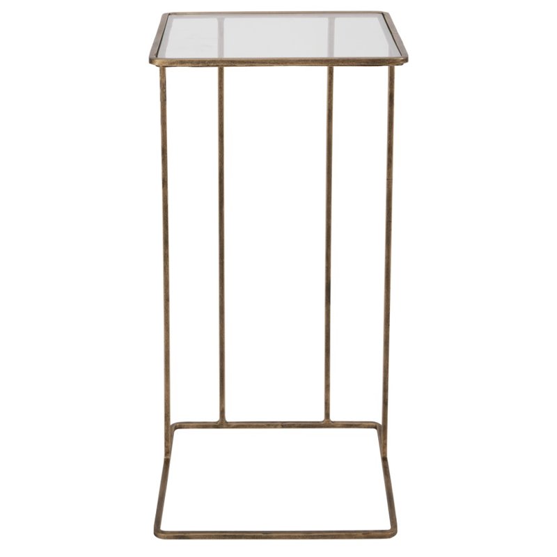 Home Square Iron and Glass Side Table in Antique Gold - Set of 2