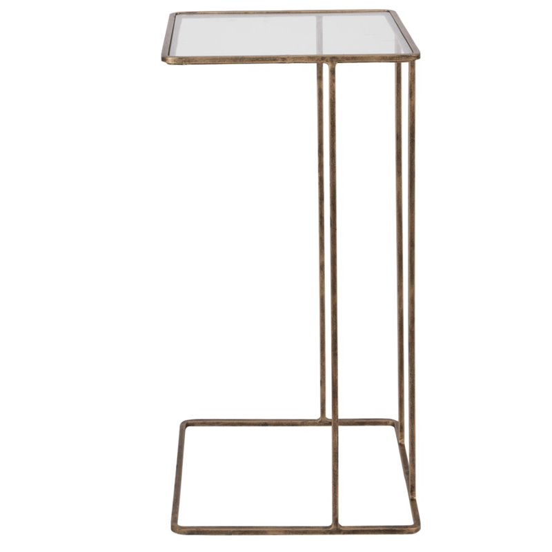 Home Square Iron and Glass Side Table in Antique Gold - Set of 2