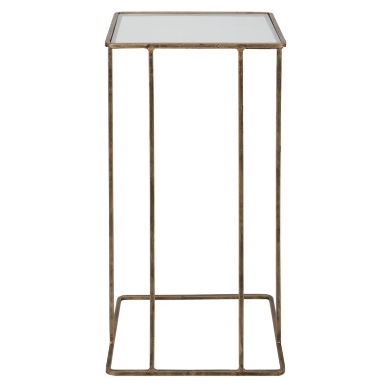 Home Square Iron and Glass Side Table in Antique Gold - Set of 2