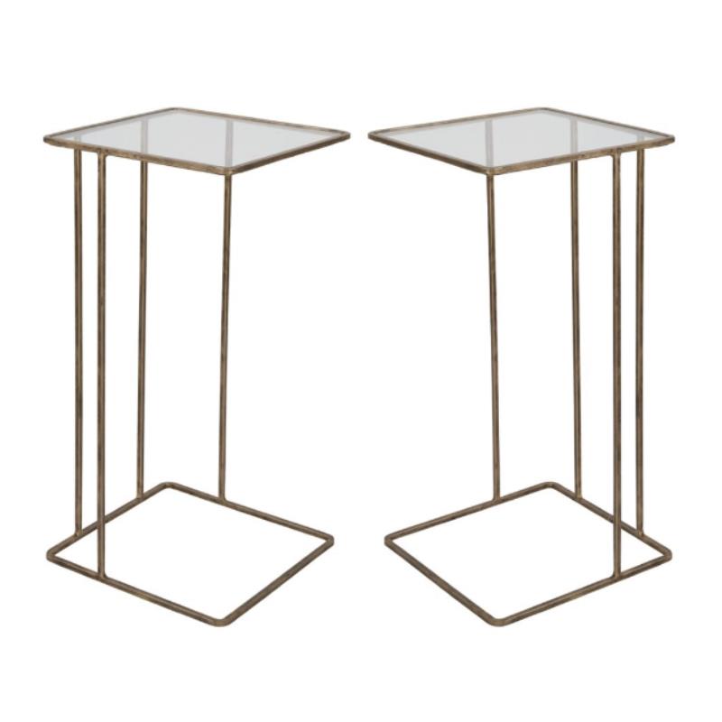 Home Square Iron and Glass Side Table in Antique Gold - Set of 2