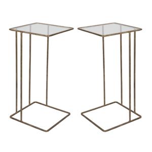 Home Square Iron and Glass Side Table in Antique Gold - Set of 2