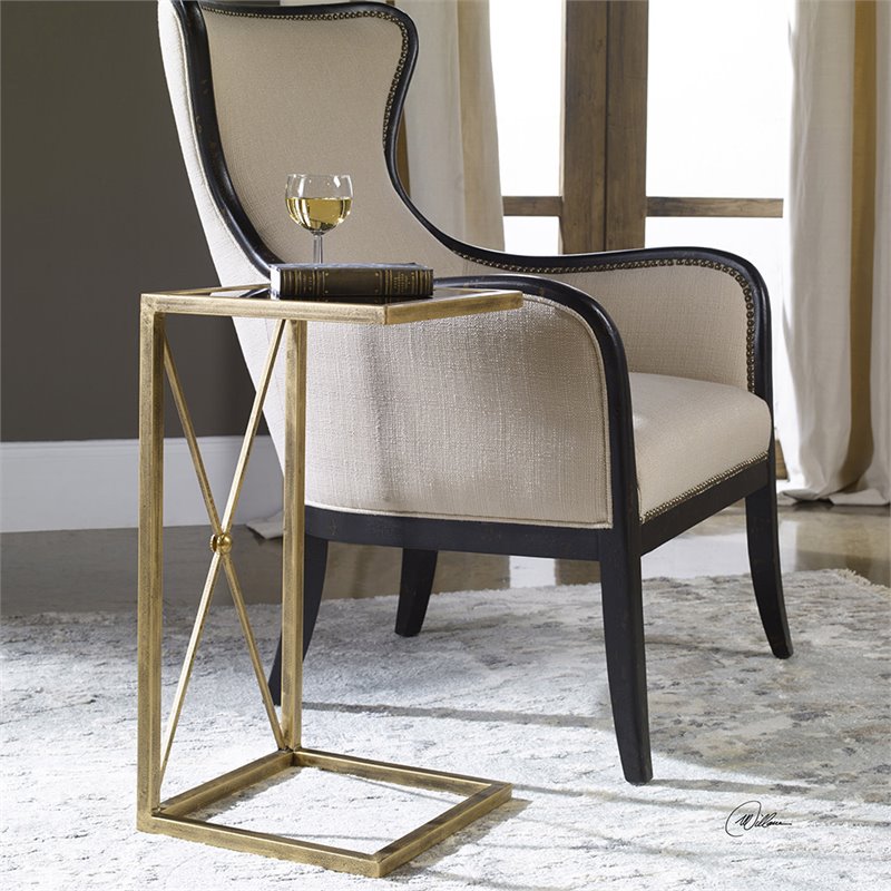 Home Square Iron & Glass Side Table in Antique Gold - Set of 2