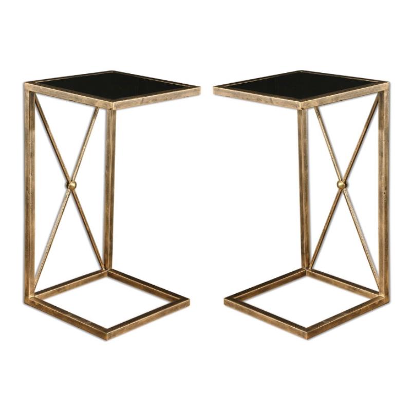Home Square Iron & Glass Side Table in Antique Gold - Set of 2