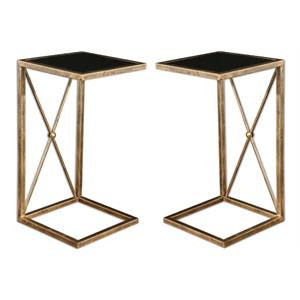 Home Square Iron & Glass Side Table in Antique Gold - Set of 2