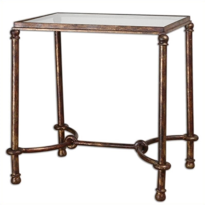 Home Square Warring Iron End Table in Rustic Bronze Patina - Set of 2