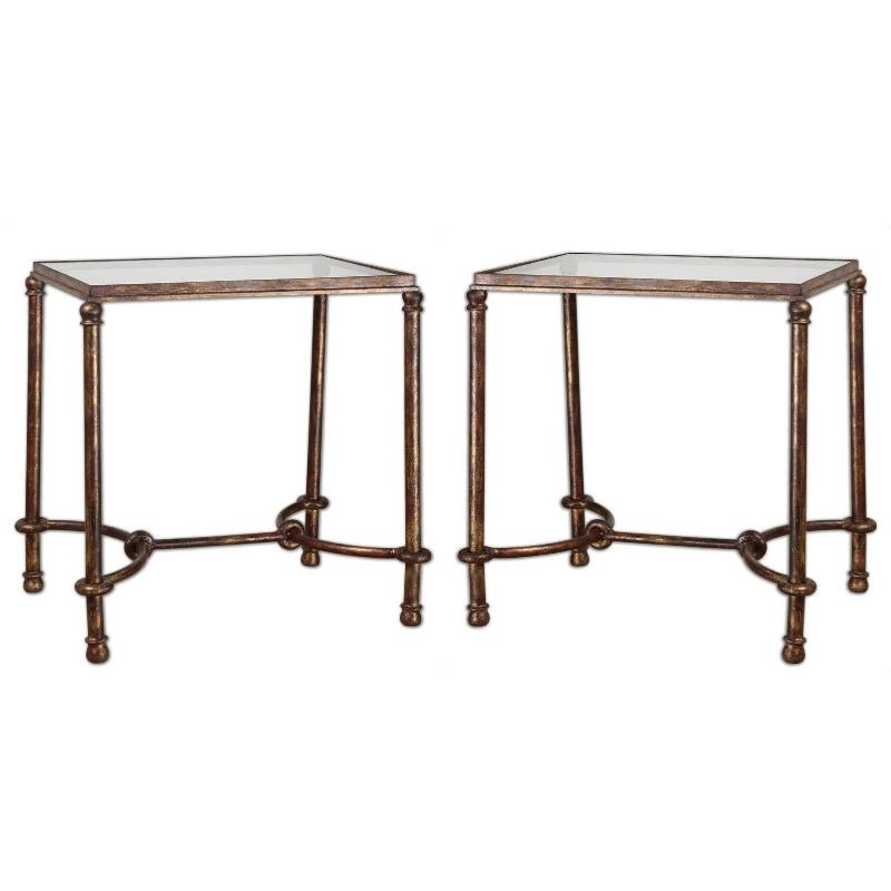 Home Square Warring Iron End Table in Rustic Bronze Patina - Set of 2