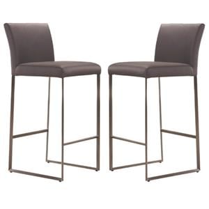 Home Square Faux Leather 29&quot Bar Stool in Gray Finish - Set of 2