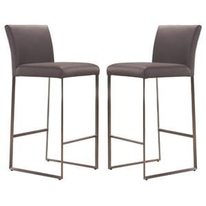 Home Square Faux Leather 26&quot Counter Stool in Gray - Set of 2