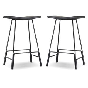 Home Square 26.5&quot Leather Counter Stool with Powder Coated in Black - Set of 2
