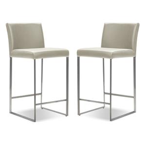 Home Square Modern Leather and Stainless Steel Counter Stool in Brown - Set of 2