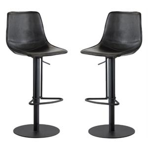 Home Square Bar Stool Retro Leatherette in Black Frame - Set of 2