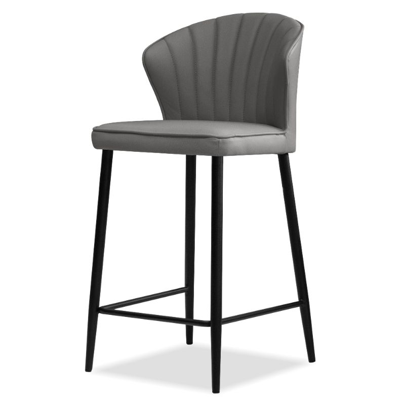 Home Square Counter Stool Smoke Leather in Black Legs - Set of 2