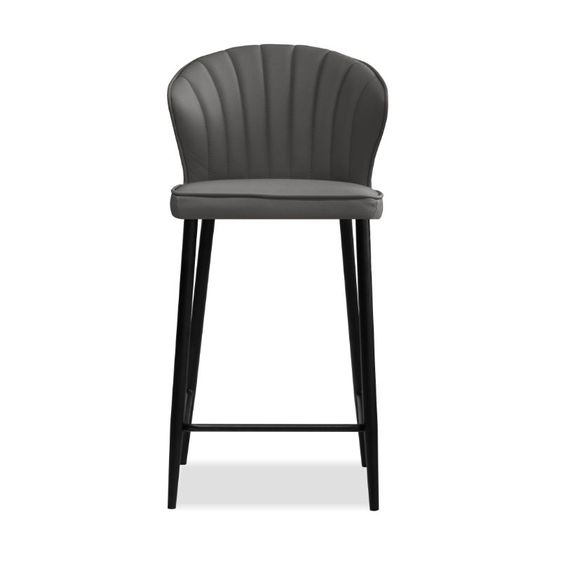 Home Square Counter Stool Smoke Leather in Black Legs - Set of 2