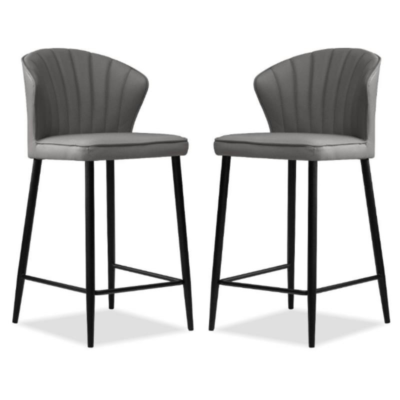 Home Square Counter Stool Smoke Leather in Black Legs - Set of 2