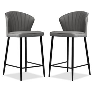 Home Square Counter Stool Smoke Leather in Black Legs - Set of 2