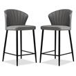 Home Square Counter Stool Smoke Leather in Black Legs - Set of 2
