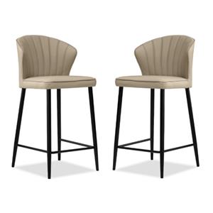 Home Square Counter Stool Wheat Leather in Black Legs - Set of 2